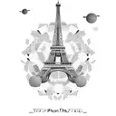 Eiffel tower with text : "Dao bi sve pariške kapije za onu staru ispred tvoje avlije" tattoo design idea