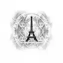 Eiffel tower with text : "Dao bi sve pariške kapije za onu staru ispred tvoje avlije" tattoo design idea