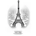 Eiffel tower with text : "Dao bi sve pariške kapije za onu staru ispred tvoje avlije" tattoo design idea