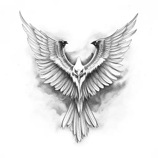 Black raven, wings spread demonic tattoo design idea