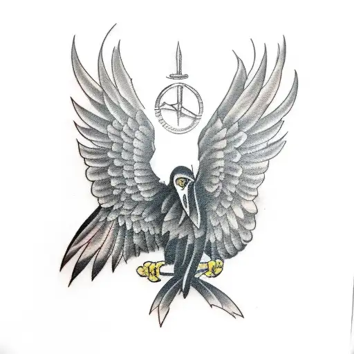 Black raven, wings spread evil tattoo design idea