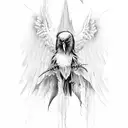 Black raven, wings spread demonic tattoo design idea