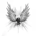 Black raven, wings spread demonic tattoo design idea