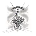 The sentence "Everything happens for a reason" and Jesus's cross merged into it tattoo design idea