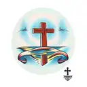 The sentence "Everything happens for a reason" and Jesus's cross merged into it tattoo design idea