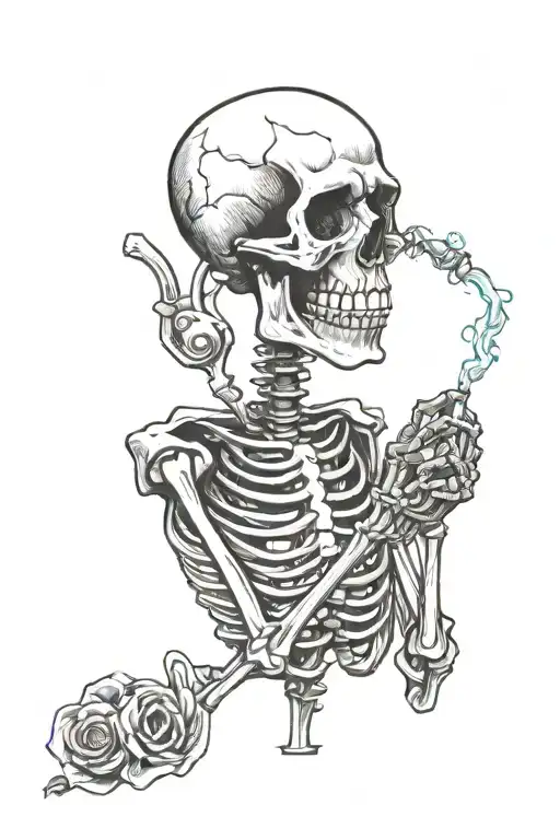 skeleton finger smoking cigarette tattoo design idea