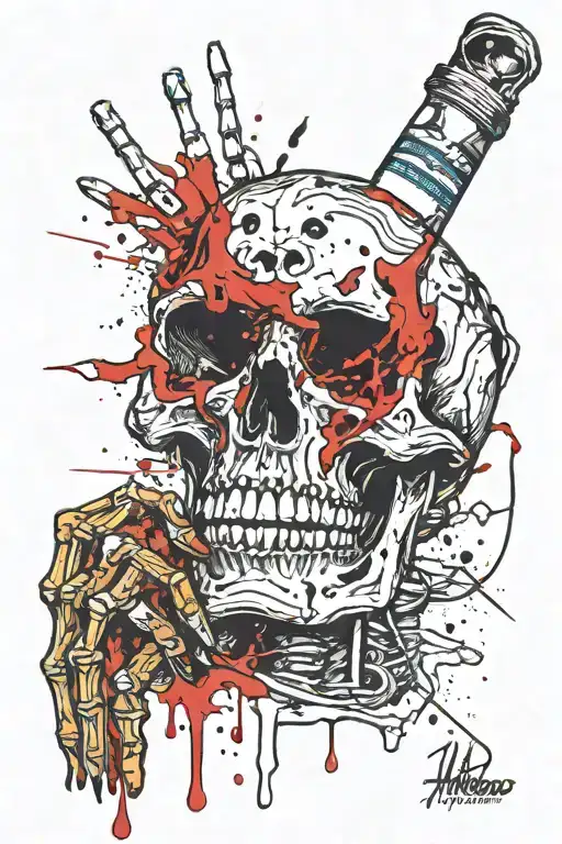 tough skeleton finger and smoking marlboro cigarette tattoo design idea