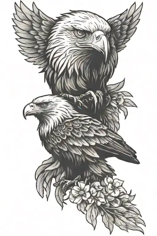 patriotic bear eagle flower tattoo design idea