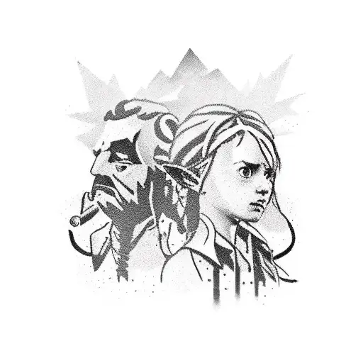 Create a video game sleeve including elements from Red Dead Redemption, The Legend of Zelda and The Last of Us tattoo design idea