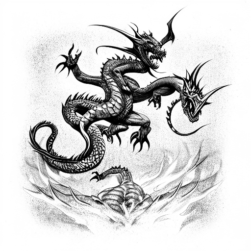 a man fighting a serpentine dragon demon  tattoo design idea