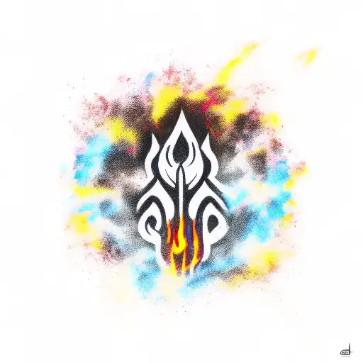 dark sign from dark souls with bonfire at the bottom tattoo design idea