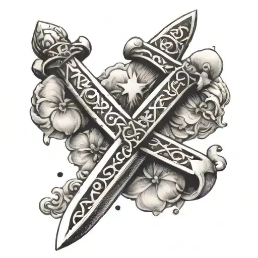 Swords and crosses on the finger tattoo design idea