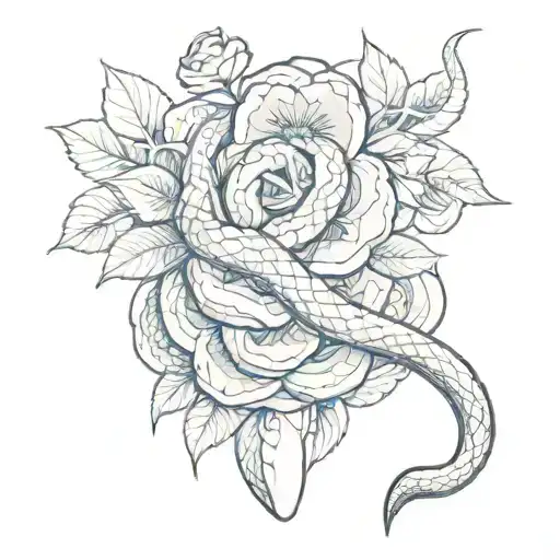A middle finger gesture intertwined with a snake wrapped around a flower tattoo design idea