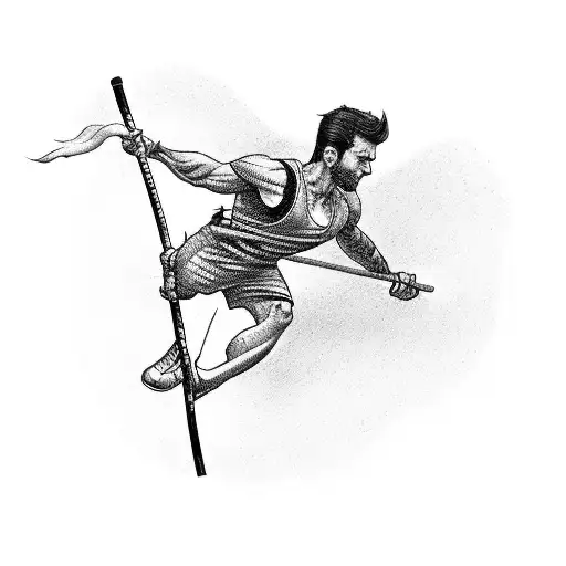 The tattoo features a dynamic pole vaulter in mid-air clearing the vault with a long pole held firmly in their hands. Th tattoo design idea