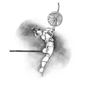 The tattoo features a dynamic pole vaulter in mid-air clearing the vault with a long pole held firmly in their hands. Th tattoo design idea
