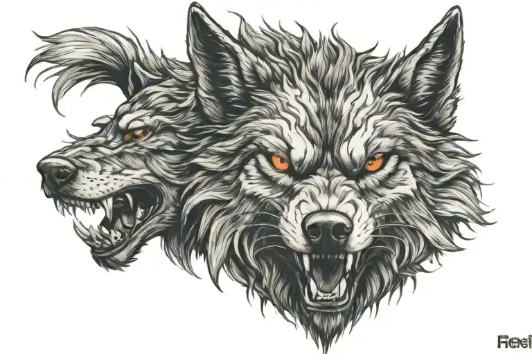 fenrir wolf face tattoo design idea