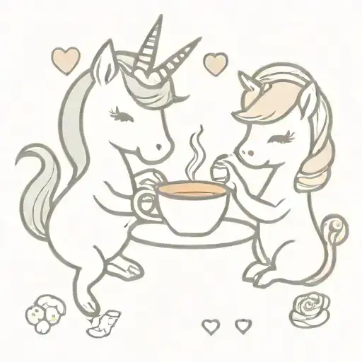 A cute sketch of baby unicorns having a tea party tattoo design idea