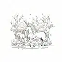 An imaginative tattoo of baby unicorns playing in a magical forest tattoo design idea