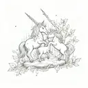 An imaginative tattoo of baby unicorns playing in a magical forest tattoo design idea