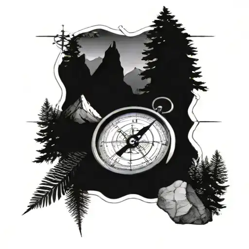 forest, mountains,compass, travel them for  forarm  tattoo design idea