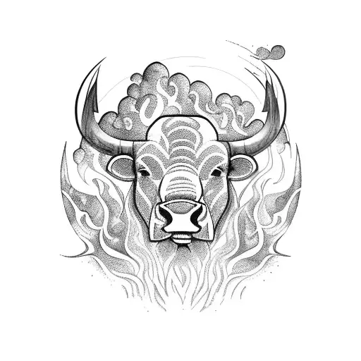 Amazon rainforest with a silhouette of a bull surrounded by flames tattoo design idea