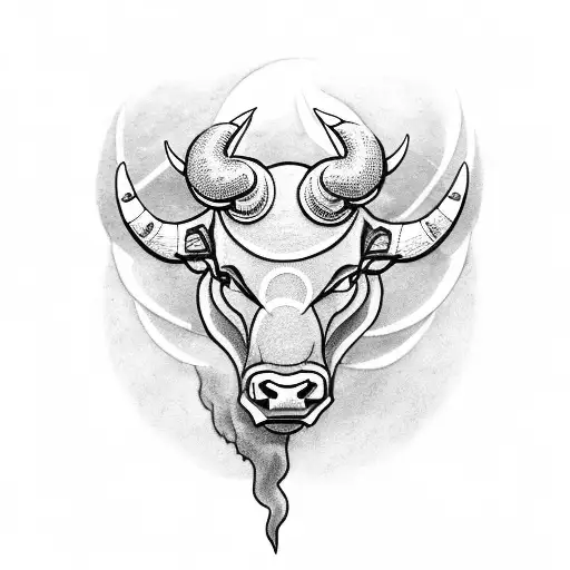 A dotwork tattoo of a bull's head with smoke rising from its nostrils, symbolizing the passion and drive of an account manager tattoo design idea