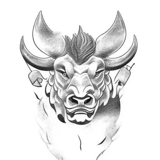 A black-grey tattoo of a roaring bull with the phrase 'Never Give Up' incorporated into the design tattoo design idea