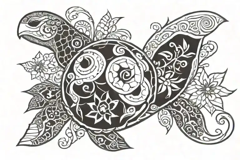 turtle, ocean, hook, strength, passion, flower growing tattoo design idea