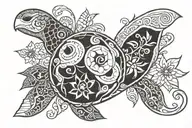 turtle, ocean, hook, strength, passion, flower growing tattoo design idea