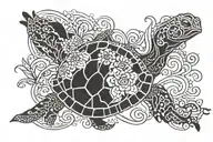 turtle, ocean, hook, strength, passion, flower growing tattoo design idea