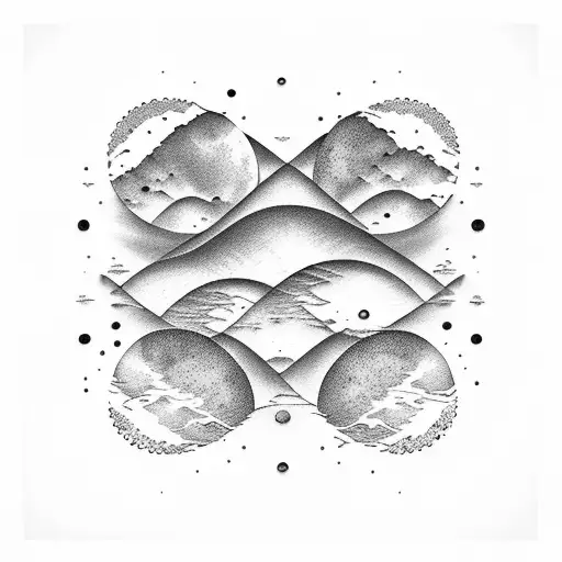 An ocean waves made on moons inside a square tattoo design idea