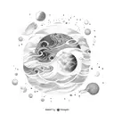 An ocean waves made on moons inside a square tattoo design idea