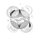 An ocean waves made on moons inside a square tattoo design idea