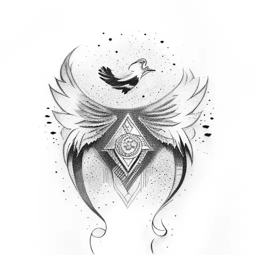 A philosophical quote written in a calligraphy style with a small eagle perched on top tattoo design idea