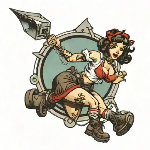 PIN UP GIRL WITH BALL AND CHAIN HIKING SKIRT UP inspired tattoo tattoo design idea