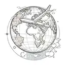 Globe with an airplane flying over a world tattoo design idea