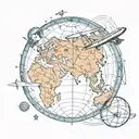 Globe with an airplane flying over a world tattoo design idea