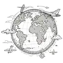 Globe with an airplane flying over a world tattoo design idea