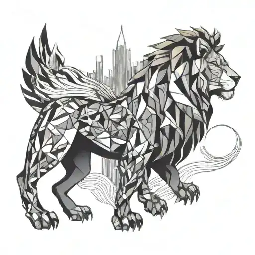 lion, phoenix, skyline tattoo design idea