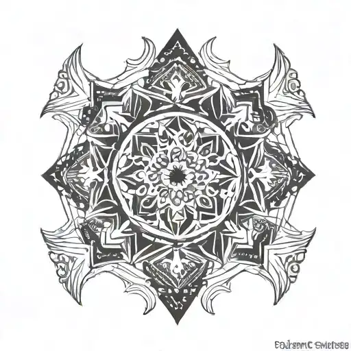 A geometric pattern inspired by Indian mandalas with hidden wrestling symbols tattoo design idea