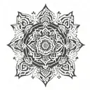 A geometric pattern inspired by Indian mandalas with hidden wrestling symbols tattoo design idea