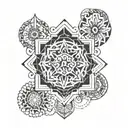 A geometric pattern inspired by Indian mandalas with hidden wrestling symbols tattoo design idea