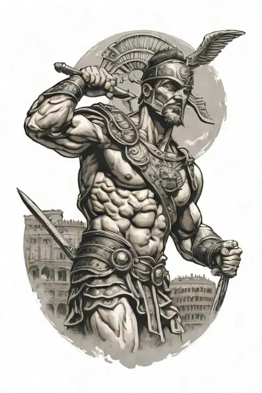 spartacus tatto in the colosseum surrounded by gladiators tattoo design idea