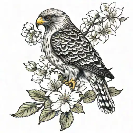 hawk with flowering dogwood tattoo design idea