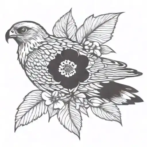 hawk with flowering dogwood tattoo design idea