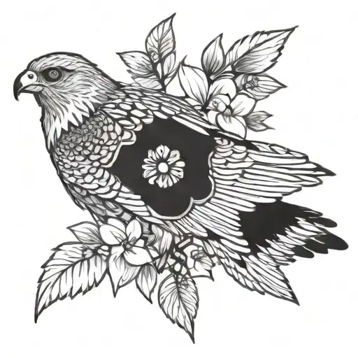hawk with flowering dogwood tattoo design idea