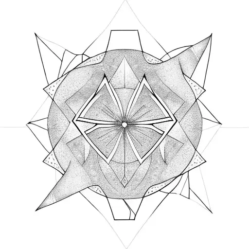 line less lavender with geometric triangles, circles, and lines around it tattoo design idea