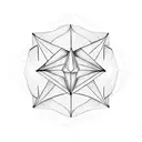 line less lavender with geometric triangles, circles, and lines around it tattoo design idea