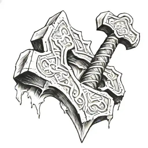 Thor's hammer that crushes the height of awe tattoo design idea