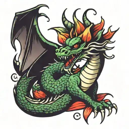 The dragon holds a red lily in its paw tattoo design idea